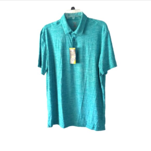 Member’s Mark Men’s Polo Shirt Sz XL NWT Heather Turquoise 4-Way Stretch UPF - Picture 2 of 14